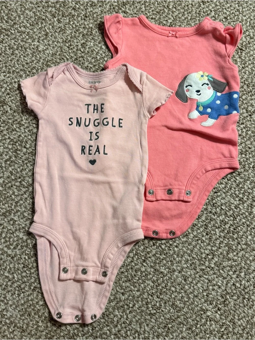 Lot of 2 Carter's Baby Girl Bodysuits Snuggle Puppy Graphic Pink 6 Months
